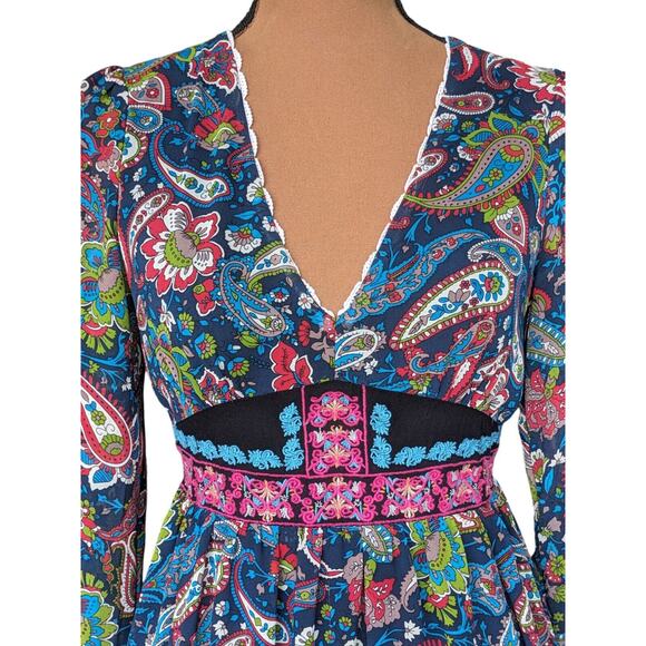 Flying Tomato Small Dirndl Dress Dark Floral Paisley Embroidered Whimsygoth - Picture 6 of 13